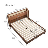 Modern Cannage Rattan Wood Platform Queen Bed, Black
