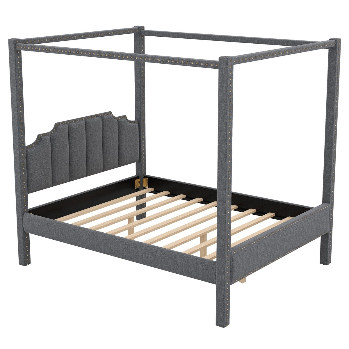 Modern Canopy Platform Bed, Headboard, Support Legs