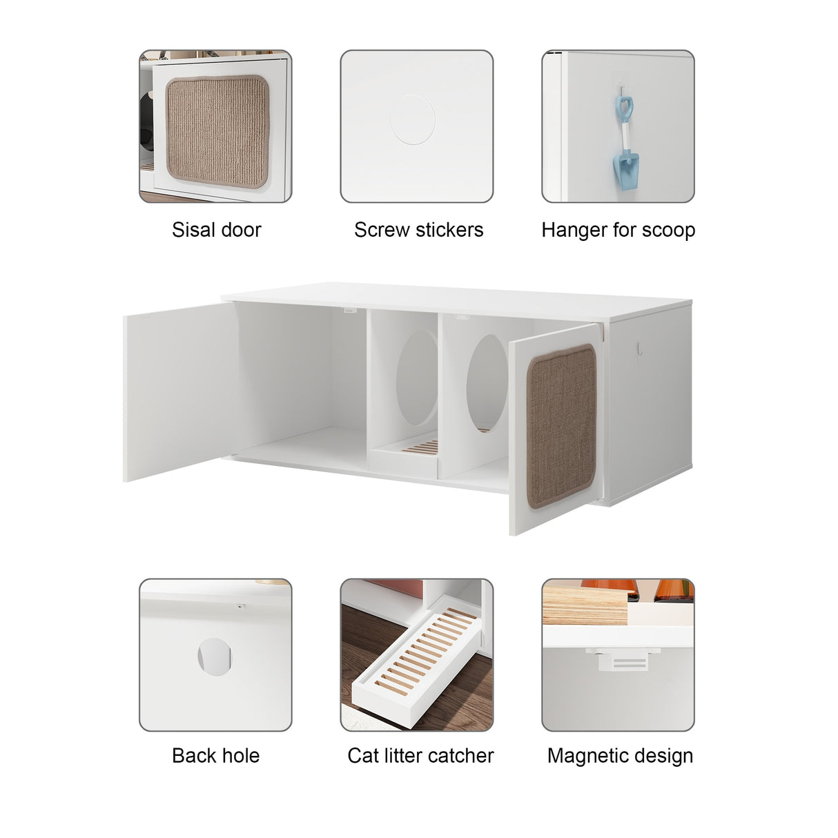 Modern Cat Litter Cat Enclosure,Washroom,Cabinet with two Large Rooms.