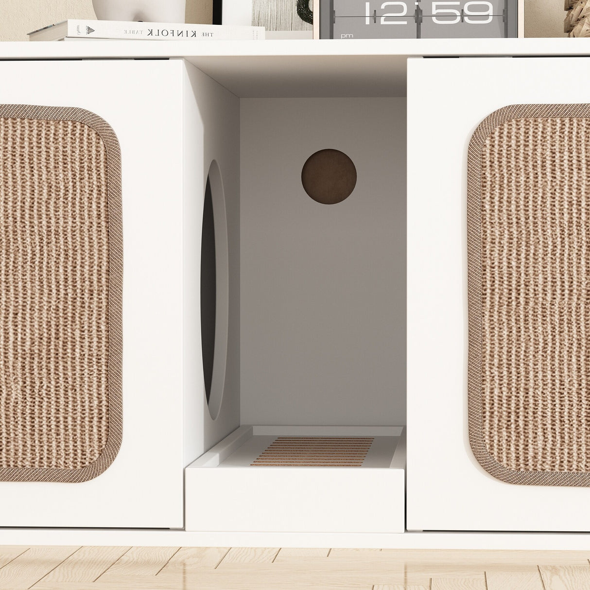 Modern Cat Litter Cat Enclosure,Washroom,Cabinet with two Large Rooms.