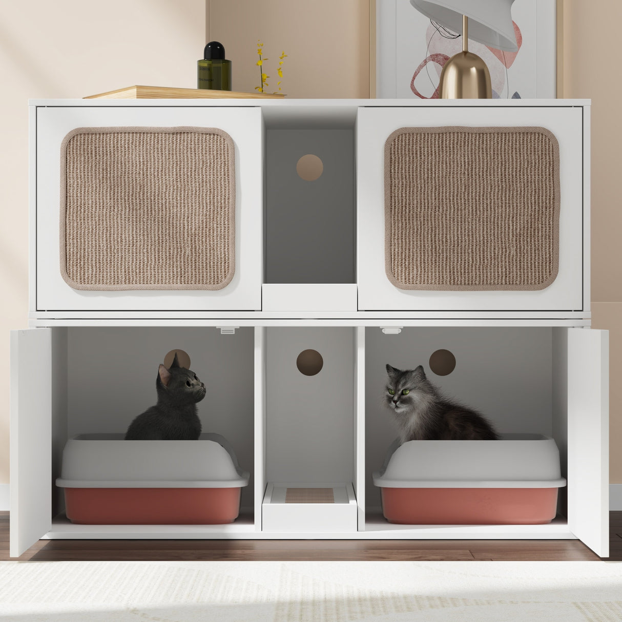 Modern Cat Litter Cat Enclosure,Washroom,Cabinet with two Large Rooms.