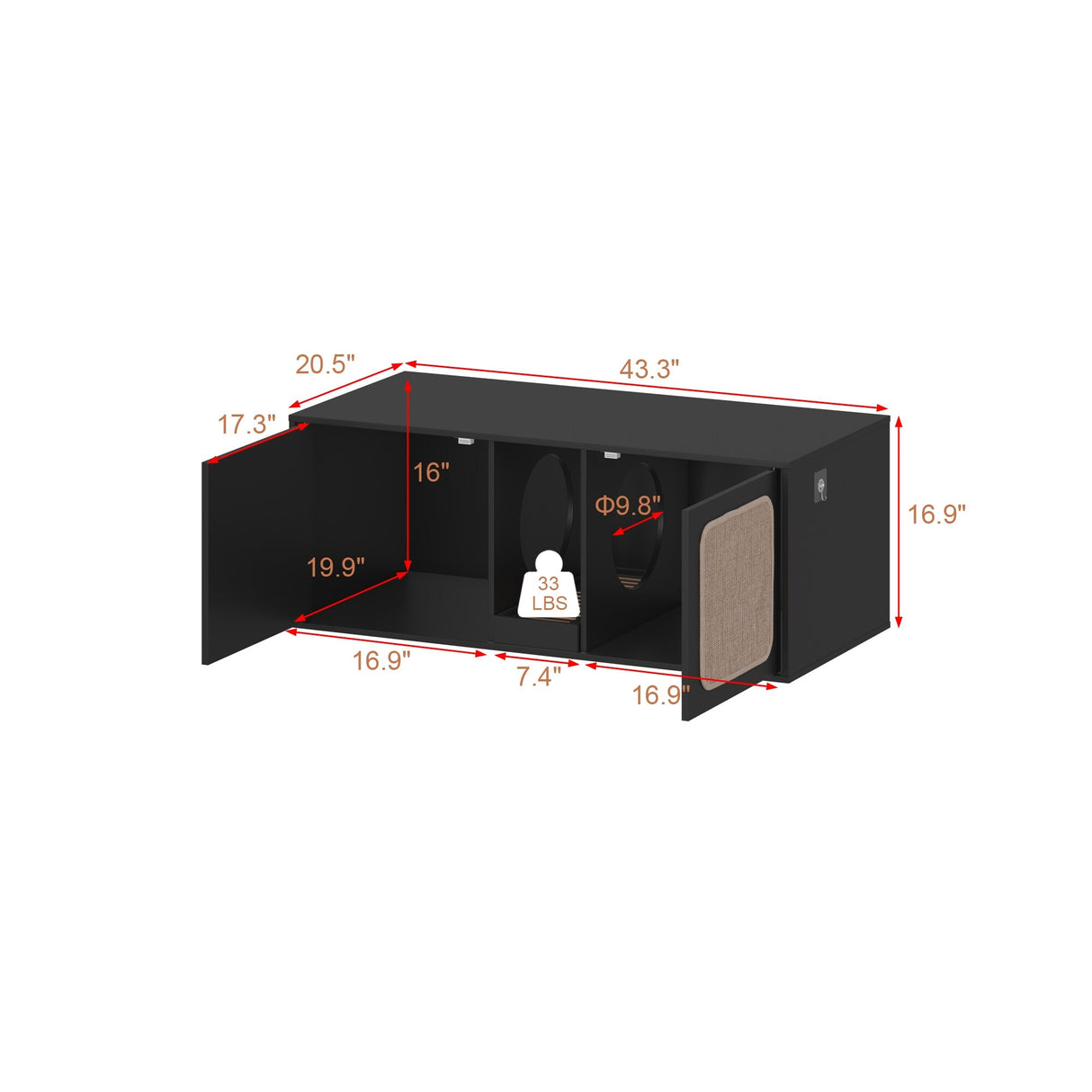 Modern Cat Litter Cat Enclosure,Washroom,Cabinet with two Large Rooms.