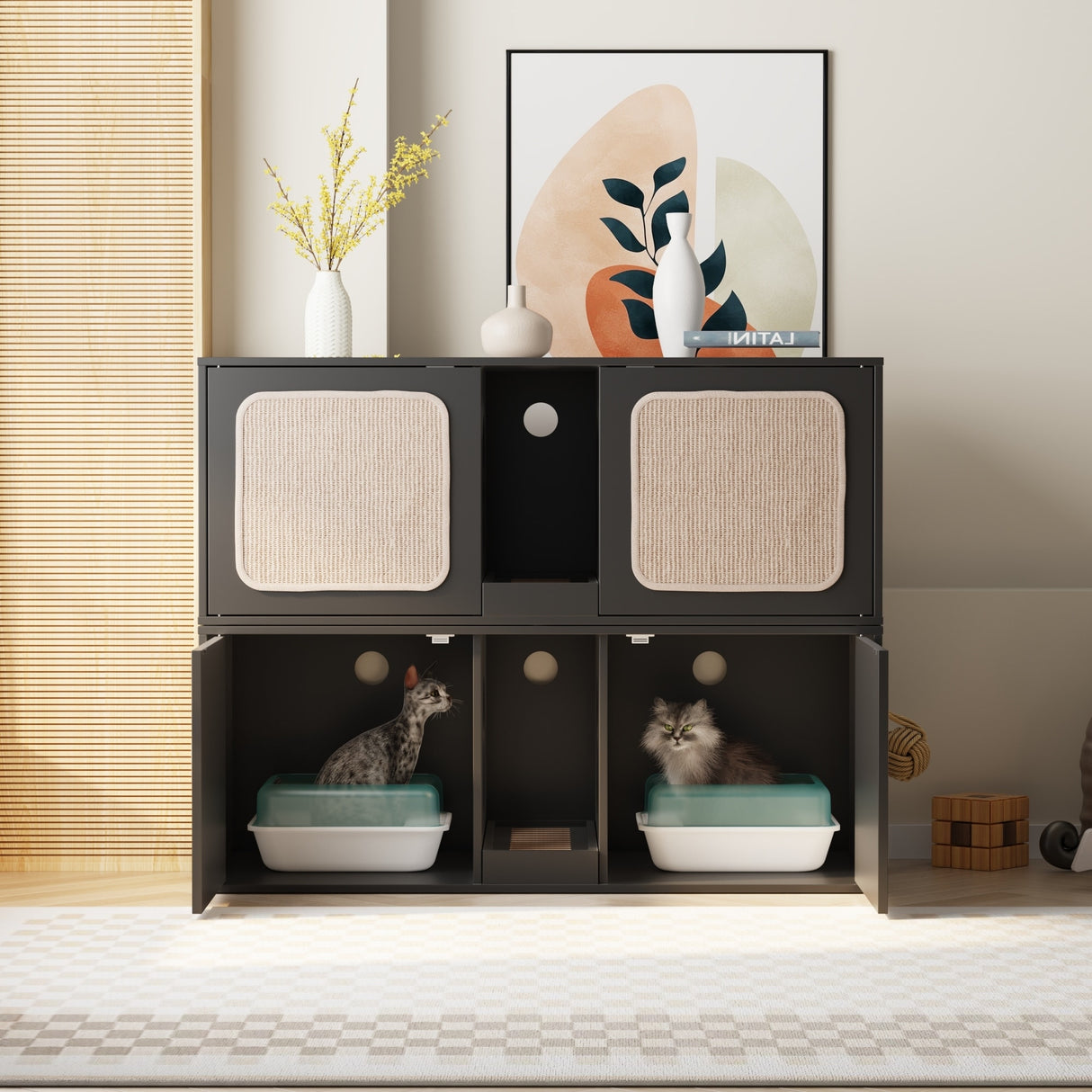 Modern Cat Litter Cat Enclosure,Washroom,Cabinet with two Large Rooms.