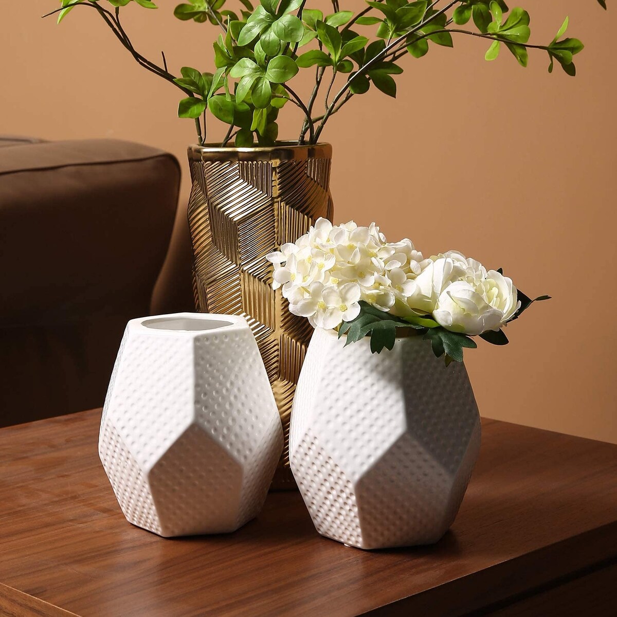 Modern Ceramic Dimpled Diamond Tabletop Flower Vase