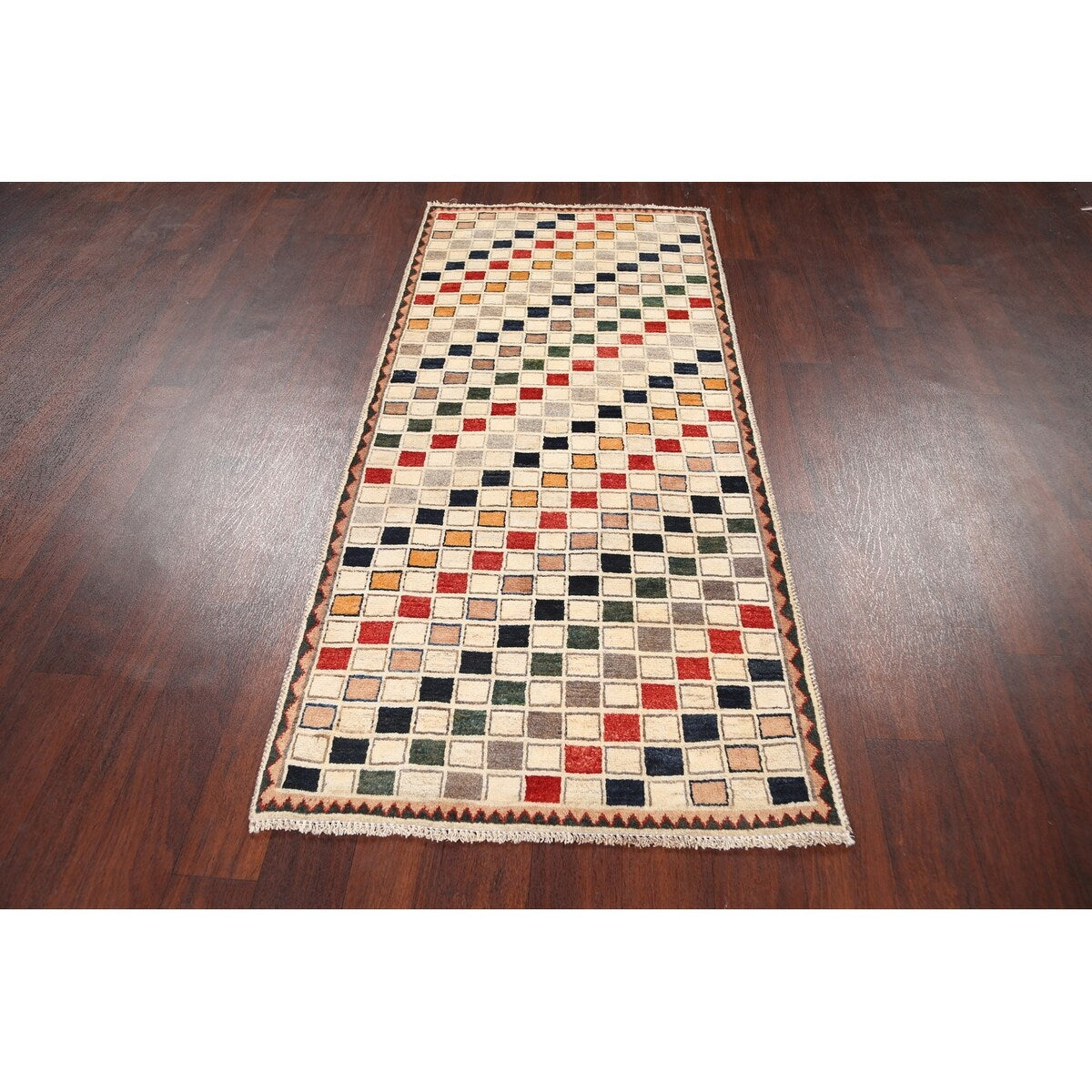 Modern Checkered Gabbeh Zollanvari Persian Area Rug Wool Handmade - 2'10" x 6'4"