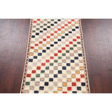 Modern Checkered Gabbeh Zollanvari Persian Area Rug Wool Handmade - 2'10" x 6'4"
