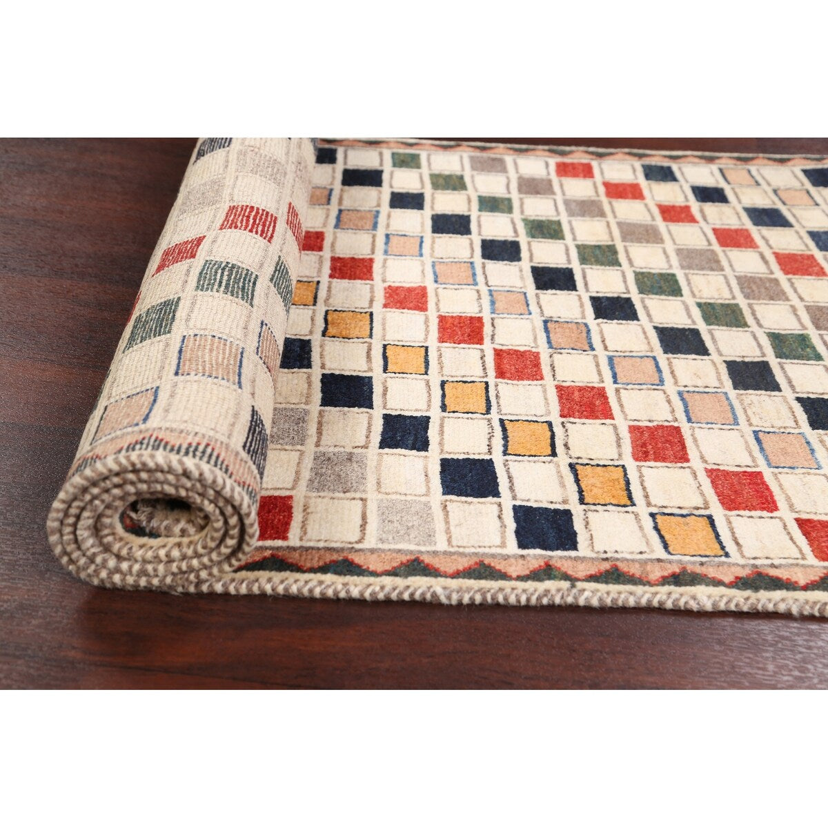 Modern Checkered Gabbeh Zollanvari Persian Area Rug Wool Handmade - 2'10" x 6'4"