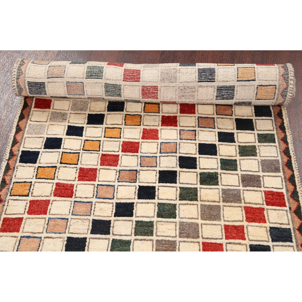Modern Checkered Gabbeh Zollanvari Persian Area Rug Wool Handmade - 2'10" x 6'4"