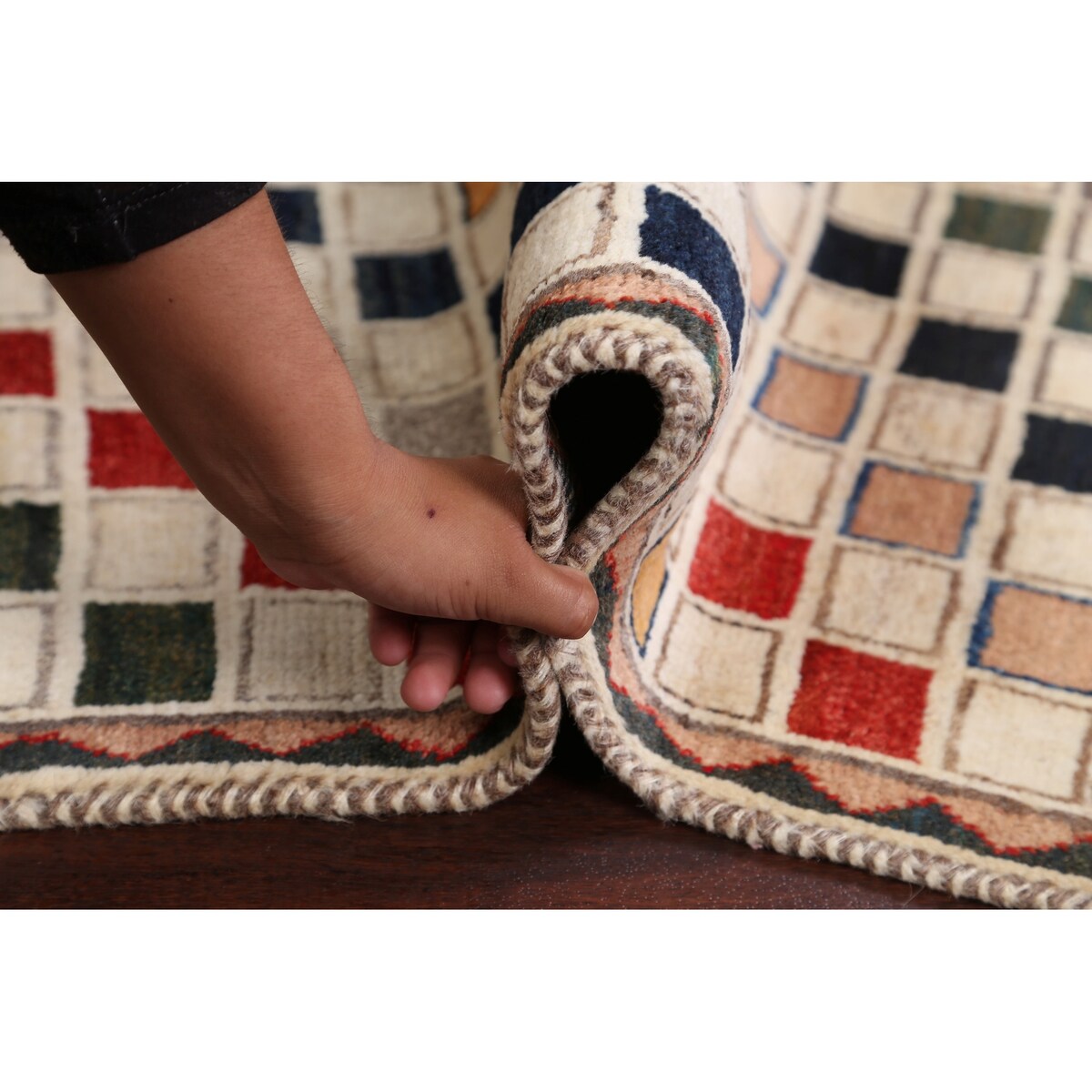 Modern Checkered Gabbeh Zollanvari Persian Area Rug Wool Handmade - 2'10" x 6'4"