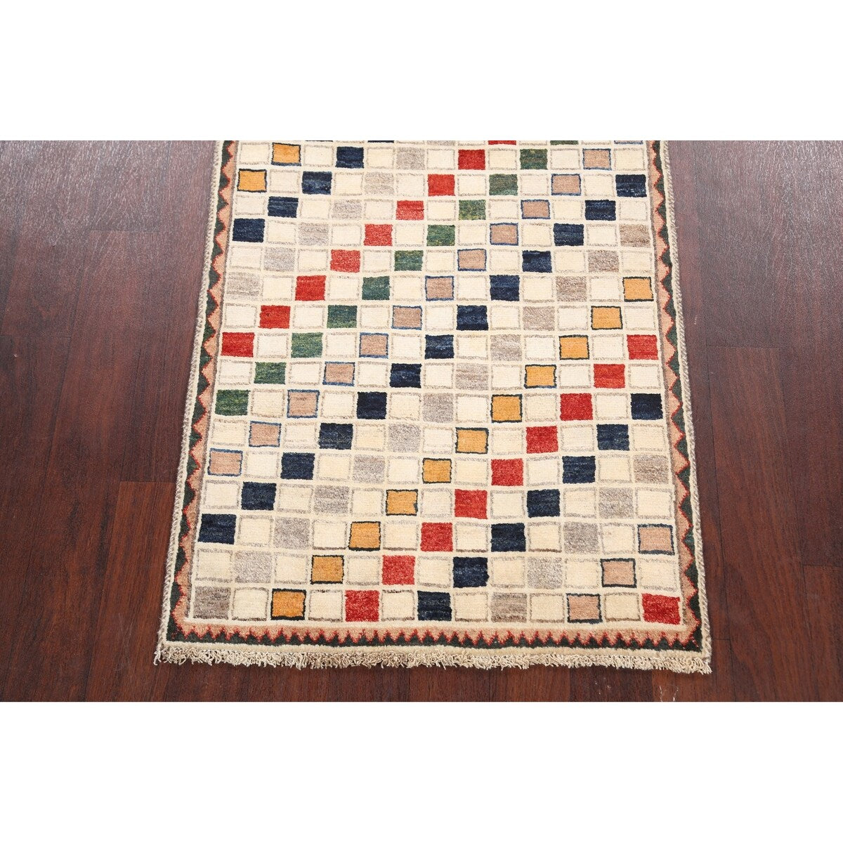 Modern Checkered Gabbeh Zollanvari Persian Area Rug Wool Handmade - 2'10" x 6'4"