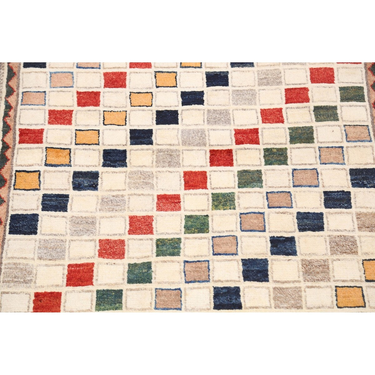 Modern Checkered Gabbeh Zollanvari Persian Area Rug Wool Handmade - 2'10" x 6'4"