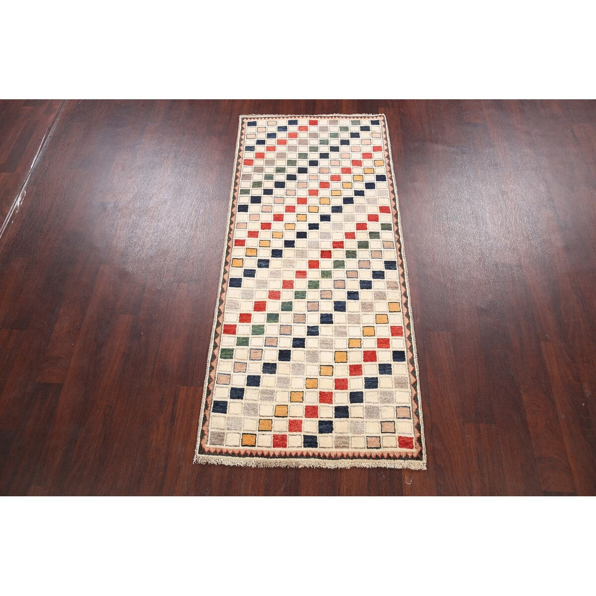 Modern Checkered Gabbeh Zollanvari Persian Area Rug Wool Handmade - 2'10" x 6'4"