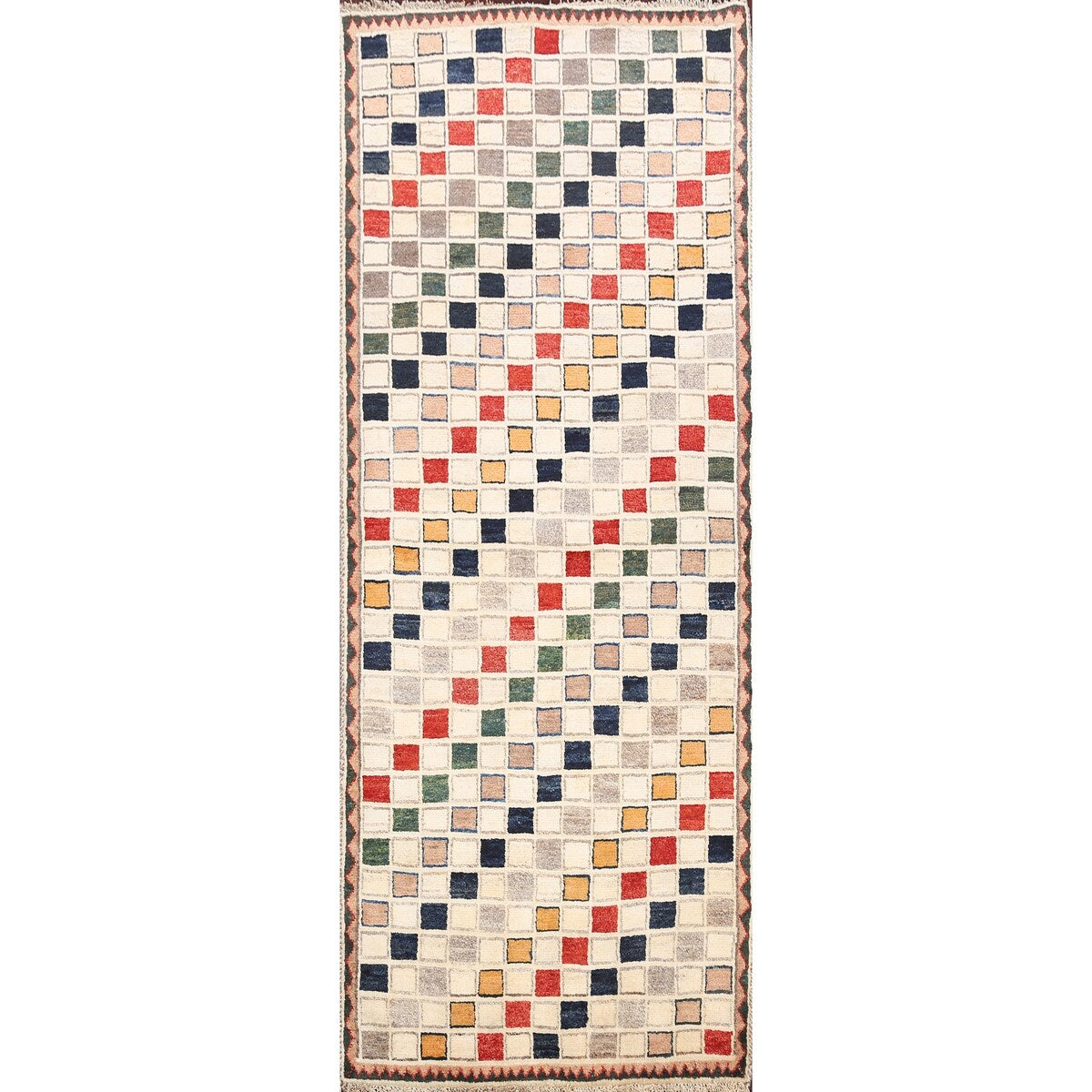 Modern Checkered Gabbeh Zollanvari Persian Area Rug Wool Handmade - 2'10" x 6'4"