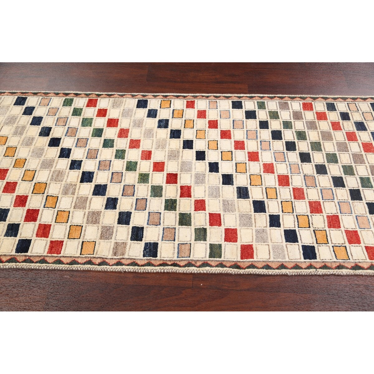 Modern Checkered Gabbeh Zollanvari Persian Area Rug Wool Handmade - 2'10" x 6'4"