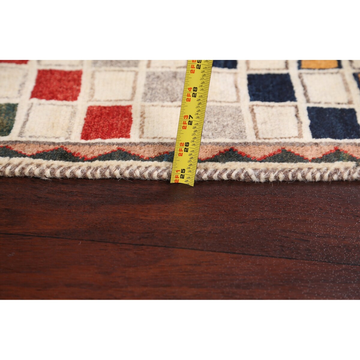 Modern Checkered Gabbeh Zollanvari Persian Area Rug Wool Handmade - 2'10" x 6'4"