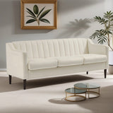 Modern Chesterfield Upholstered Sofa Couch With Velvet Fabric And Wooden Frame And Wood Legs,3 Seat