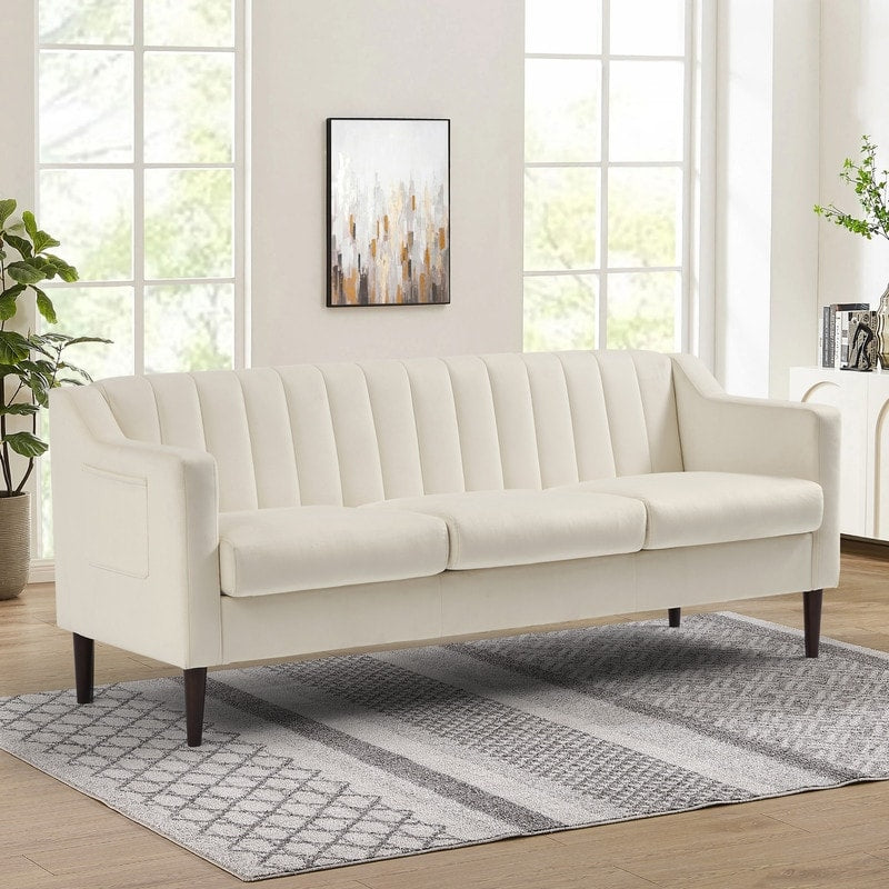 Modern Chesterfield Upholstered Sofa Couch With Velvet Fabric And Wooden Frame And Wood Legs,3 Seat