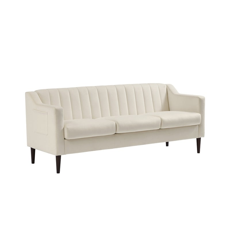 Modern Chesterfield Upholstered Sofa Couch With Velvet Fabric And Wooden Frame And Wood Legs,3 Seat