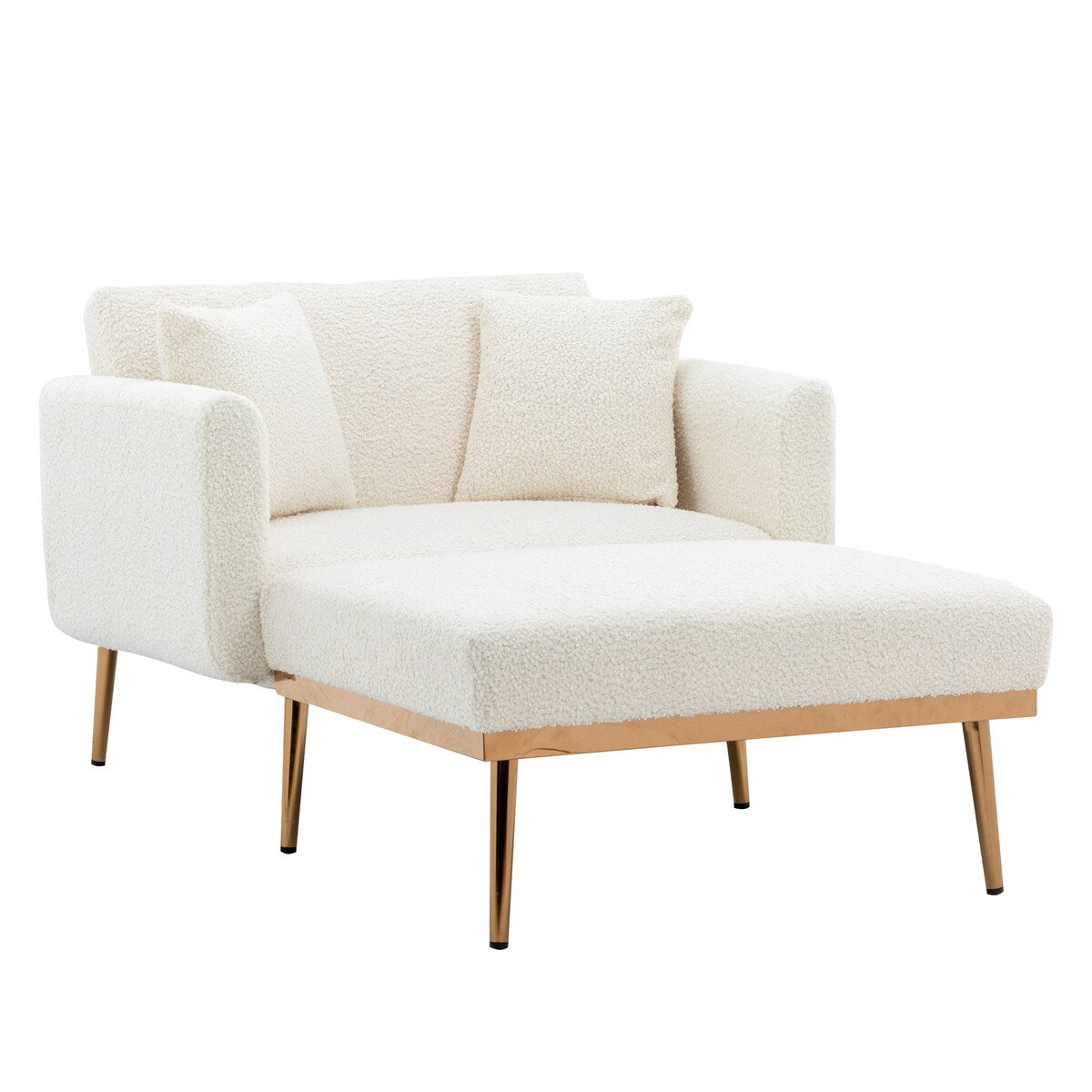 Modern Chic Style Tufted Teddy Chaise Lounge Chair with Tufted Cushions, Polished Legs, and Low-Slung Seat, Ottoman Include