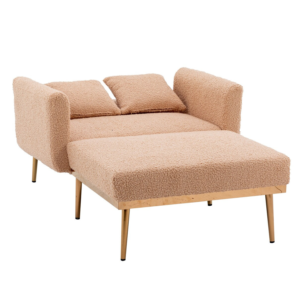 Modern Chic Style Tufted Teddy Chaise Lounge Chair with Tufted Cushions, Polished Legs, and Low-Slung Seat, Ottoman Include