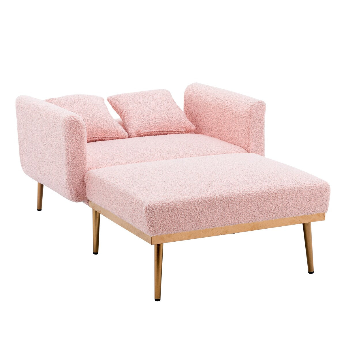 Modern Chic Style Tufted Teddy Chaise Lounge Chair with Tufted Cushions, Polished Legs, and Low-Slung Seat, Ottoman Include