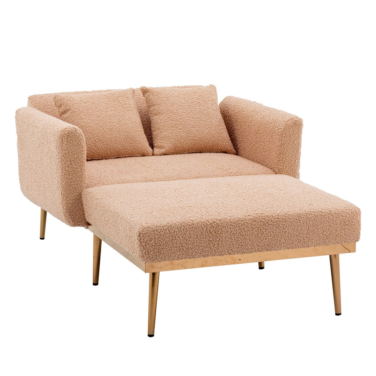 Modern Chic Style Tufted Teddy Chaise Lounge Chair with Tufted Cushions, Polished Legs, and Low-Slung Seat, Ottoman Include