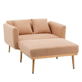 Modern Chic Style Tufted Teddy Chaise Lounge Chair with Tufted Cushions, Polished Legs, and Low-Slung Seat, Ottoman Include