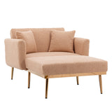 Modern Chic Style Tufted Teddy Chaise Lounge Chair with Tufted Cushions, Polished Legs, and Low-Slung Seat, Ottoman Include