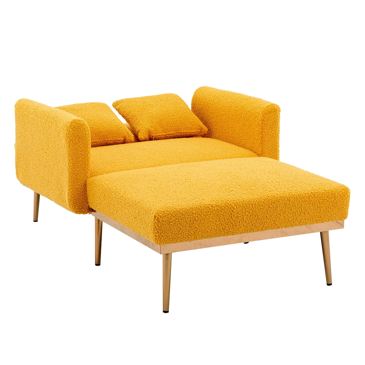 Modern Chic Style Tufted Teddy Chaise Lounge Chair with Tufted Cushions, Polished Legs, and Low-Slung Seat, Ottoman Include