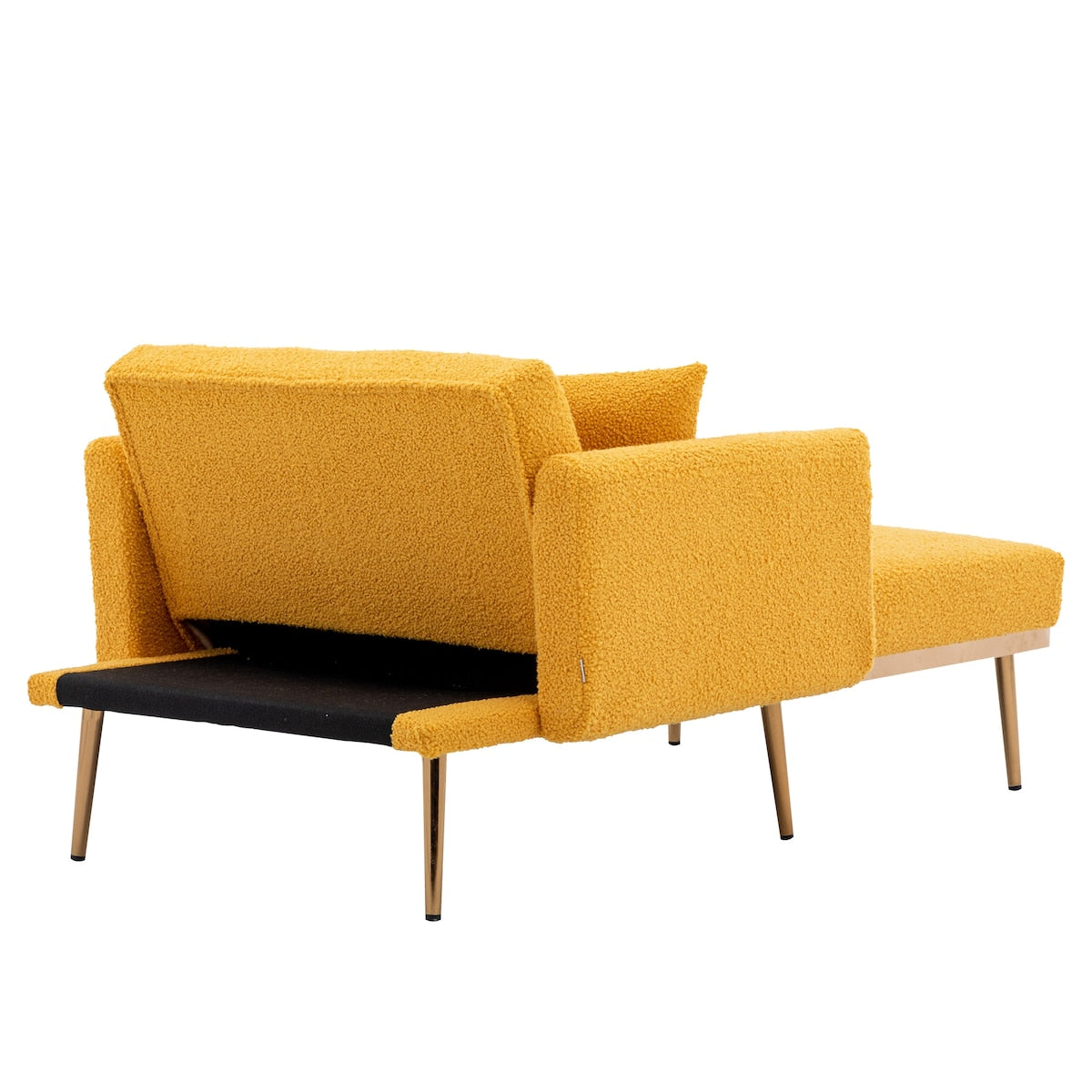 Modern Chic Style Tufted Teddy Chaise Lounge Chair with Tufted Cushions, Polished Legs, and Low-Slung Seat, Ottoman Include