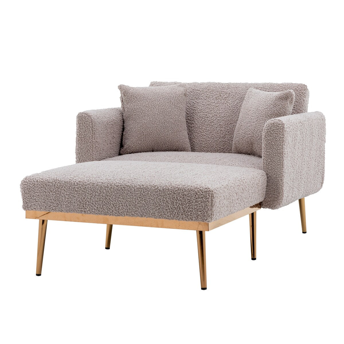Modern Chic Style Tufted Teddy Chaise Lounge Chair with Tufted Cushions, Polished Legs, and Low-Slung Seat, Ottoman Include