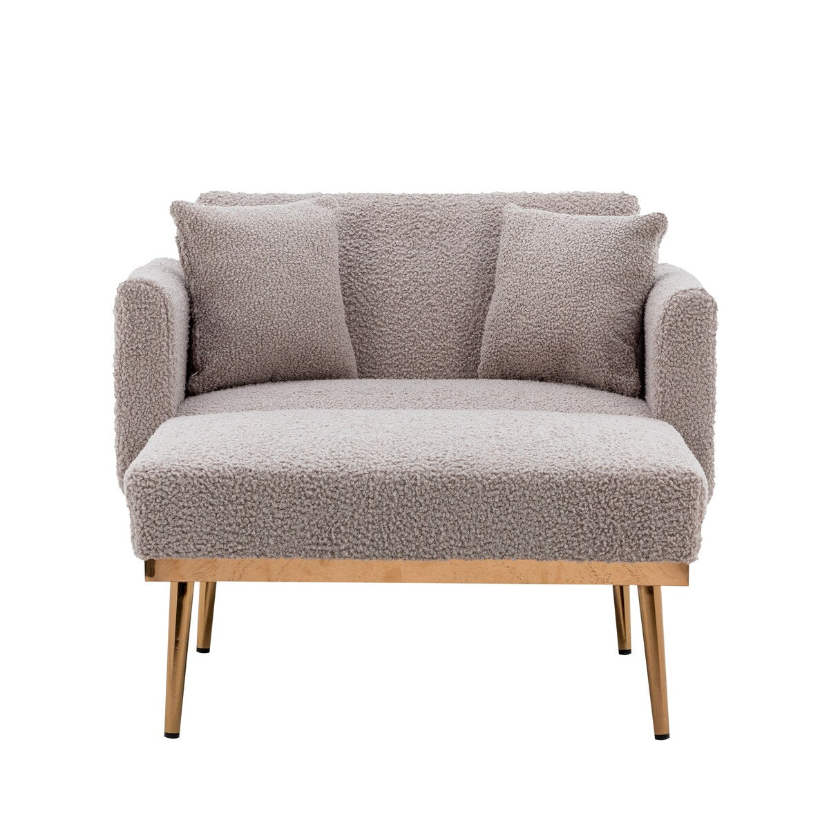 Modern Chic Style Tufted Teddy Chaise Lounge Chair with Tufted Cushions, Polished Legs, and Low-Slung Seat, Ottoman Include