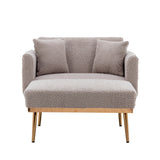 Modern Chic Style Tufted Teddy Chaise Lounge Chair with Tufted Cushions, Polished Legs, and Low-Slung Seat, Ottoman Include