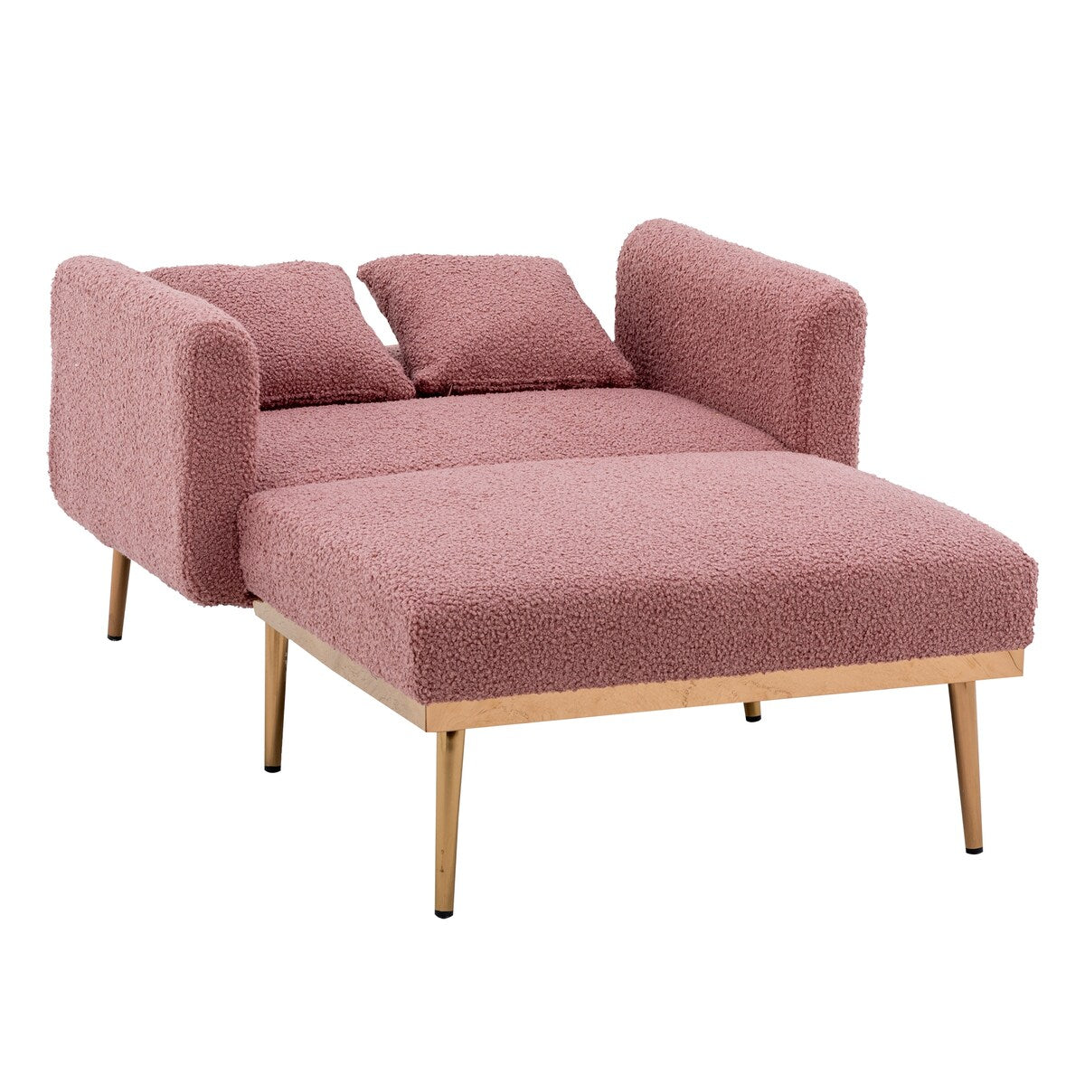 Modern Chic Style Tufted Teddy Chaise Lounge Chair with Tufted Cushions, Polished Legs, and Low-Slung Seat, Ottoman Include