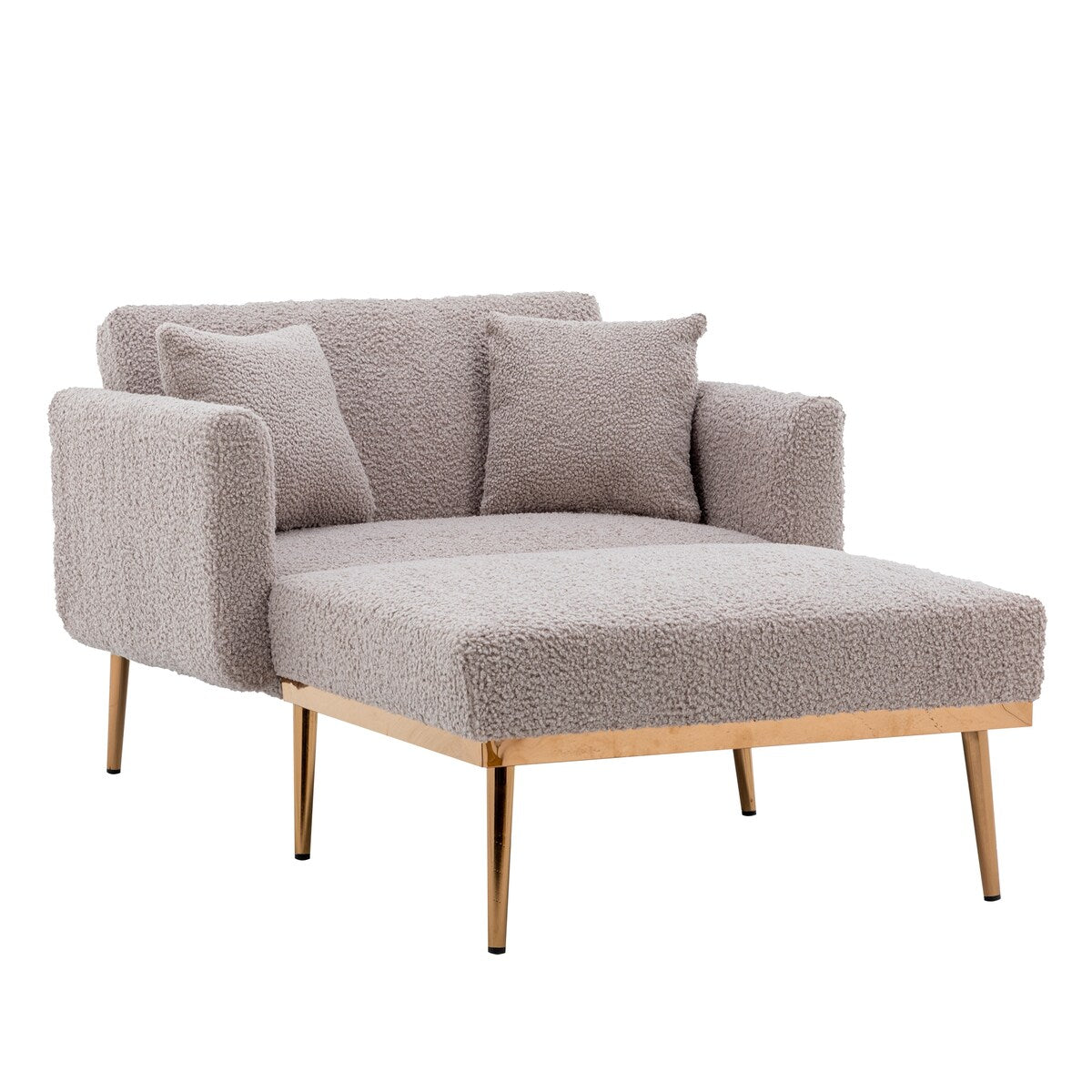 Modern Chic Style Tufted Teddy Chaise Lounge Chair with Tufted Cushions, Polished Legs, and Low-Slung Seat, Ottoman Include