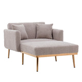 Modern Chic Style Tufted Teddy Chaise Lounge Chair with Tufted Cushions, Polished Legs, and Low-Slung Seat, Ottoman Include
