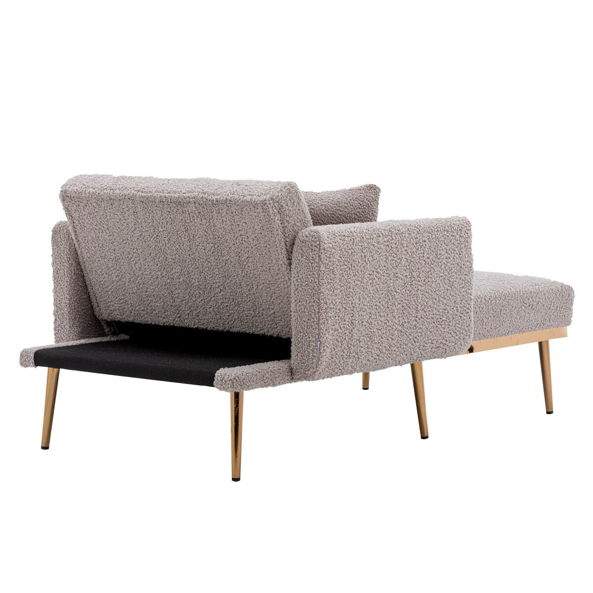 Modern Chic Style Tufted Teddy Chaise Lounge Chair with Tufted Cushions, Polished Legs, and Low-Slung Seat, Ottoman Include