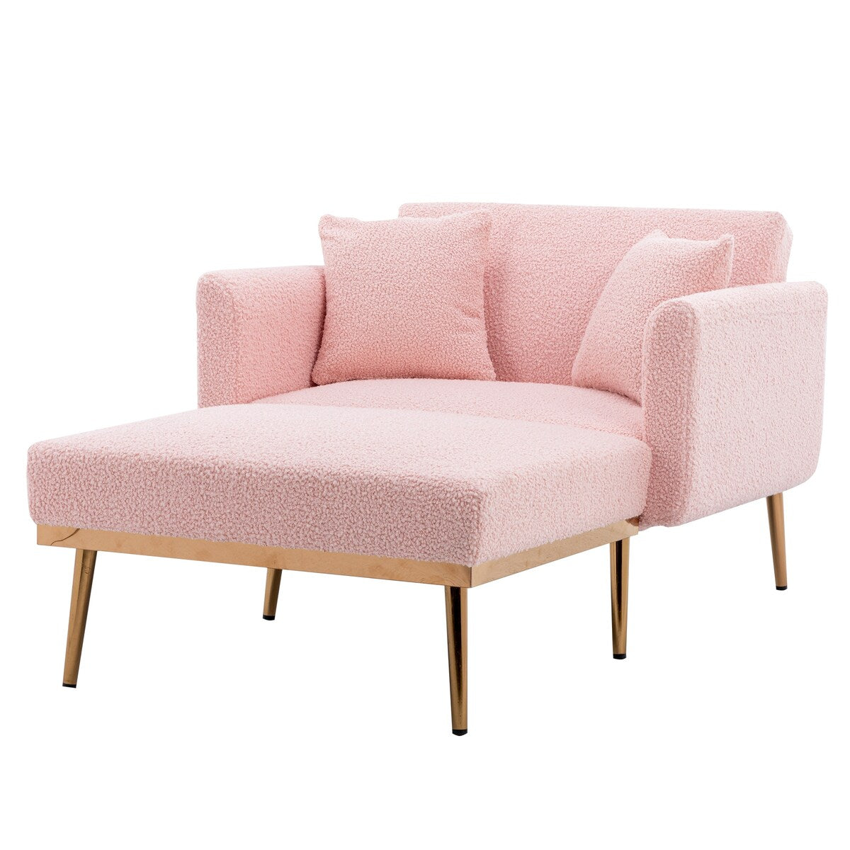Modern Chic Style Tufted Teddy Chaise Lounge Chair with Tufted Cushions, Polished Legs, and Low-Slung Seat, Ottoman Include