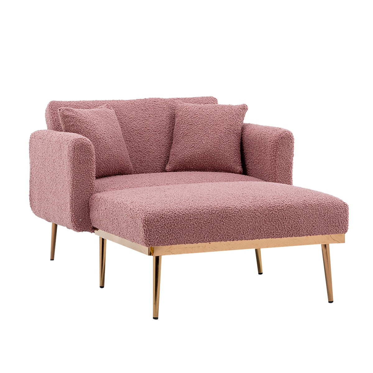 Modern Chic Style Tufted Teddy Chaise Lounge Chair with Tufted Cushions, Polished Legs, and Low-Slung Seat, Ottoman Include