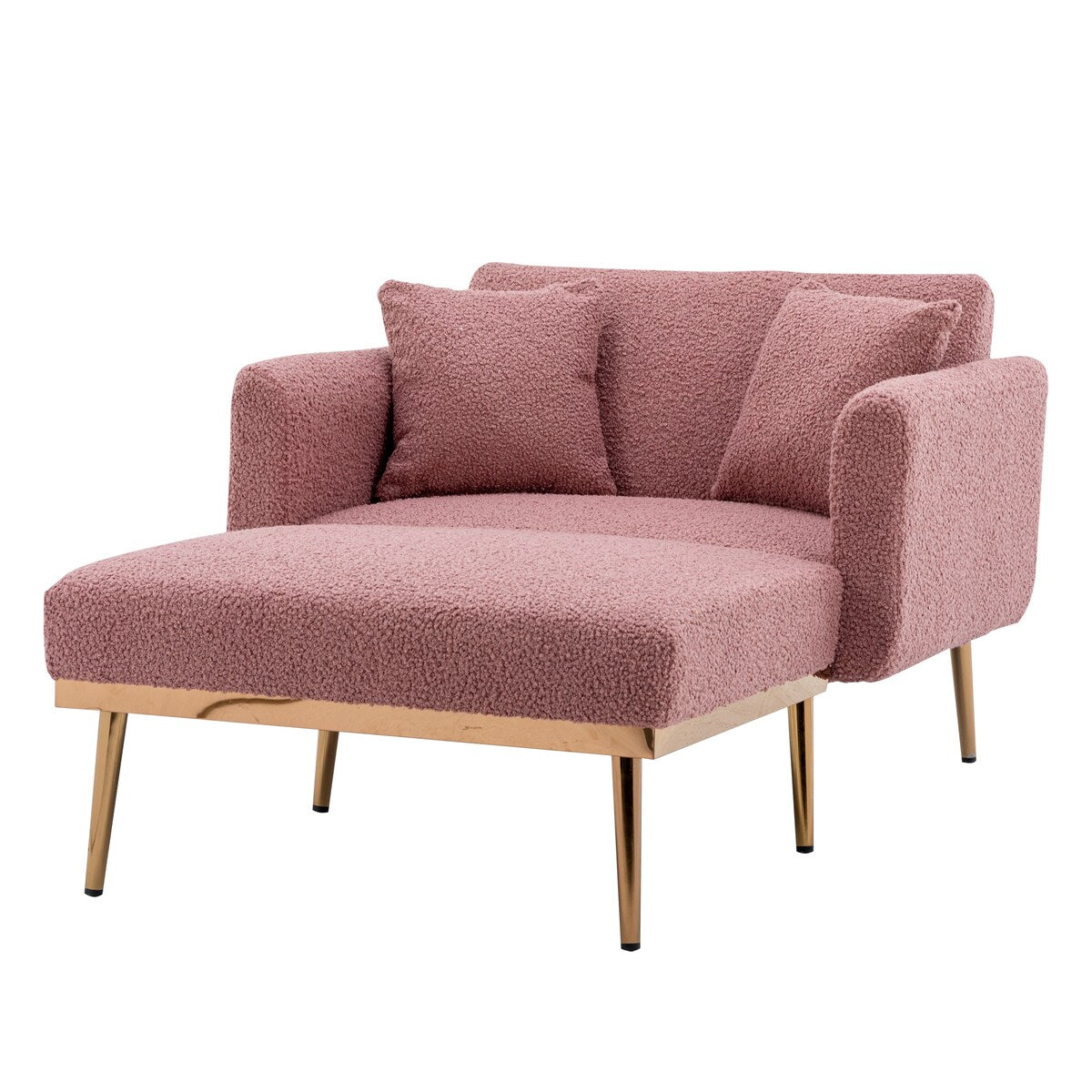 Modern Chic Style Tufted Teddy Chaise Lounge Chair with Tufted Cushions, Polished Legs, and Low-Slung Seat, Ottoman Include