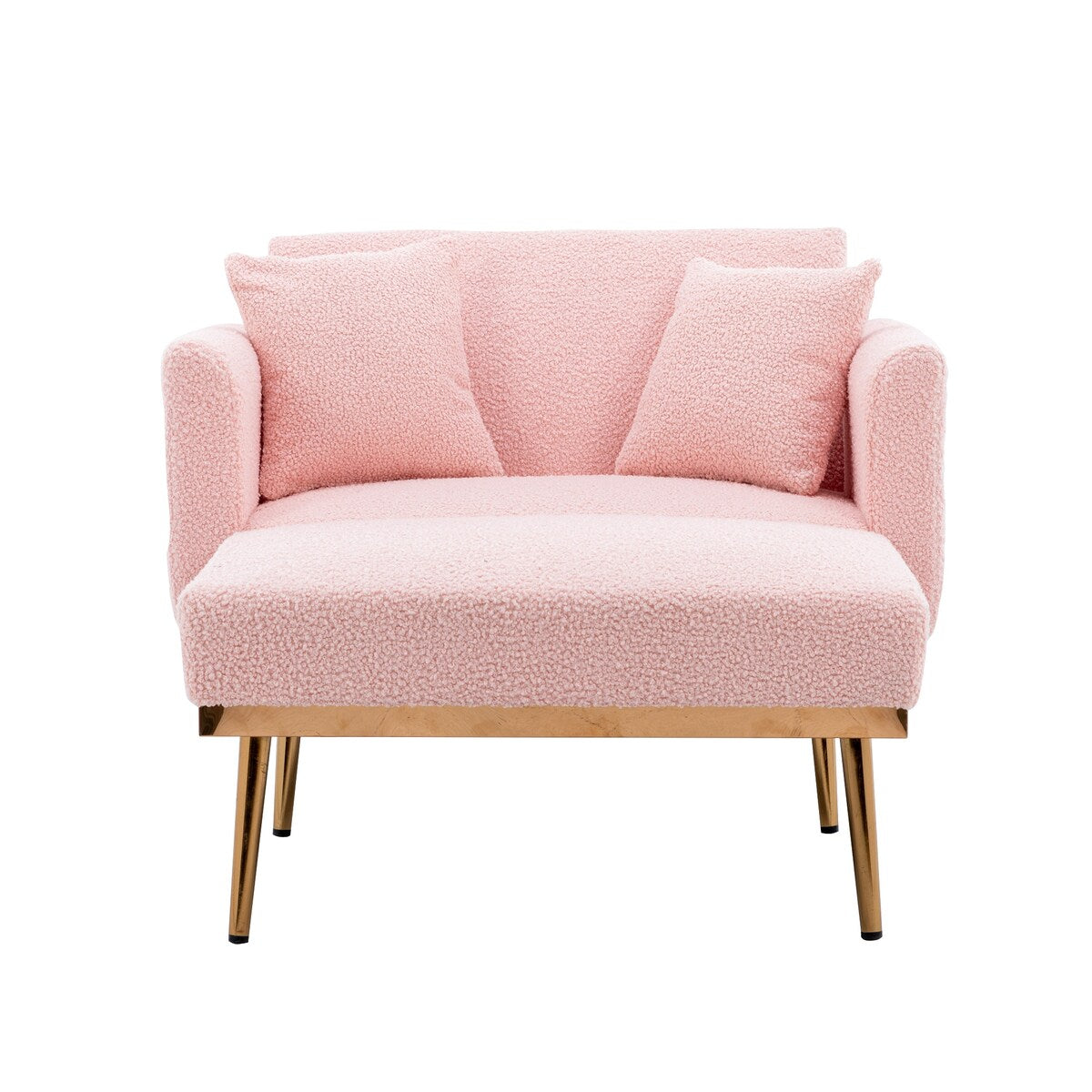 Modern Chic Style Tufted Teddy Chaise Lounge Chair with Tufted Cushions, Polished Legs, and Low-Slung Seat, Ottoman Include