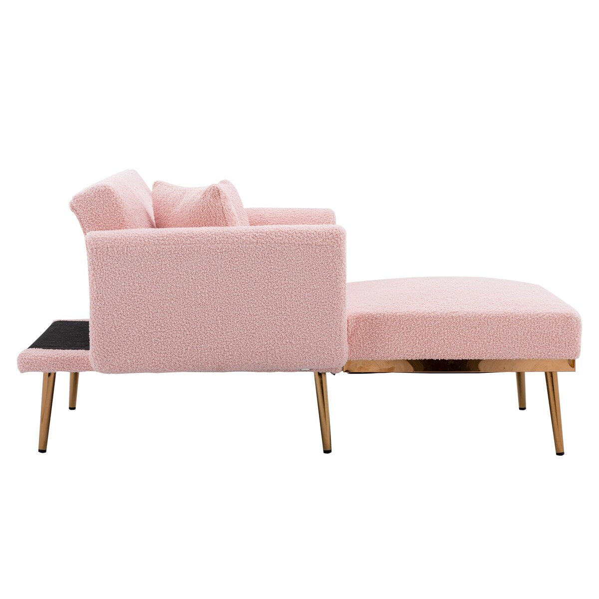 Modern Chic Style Tufted Teddy Chaise Lounge Chair with Tufted Cushions, Polished Legs, and Low-Slung Seat, Ottoman Include