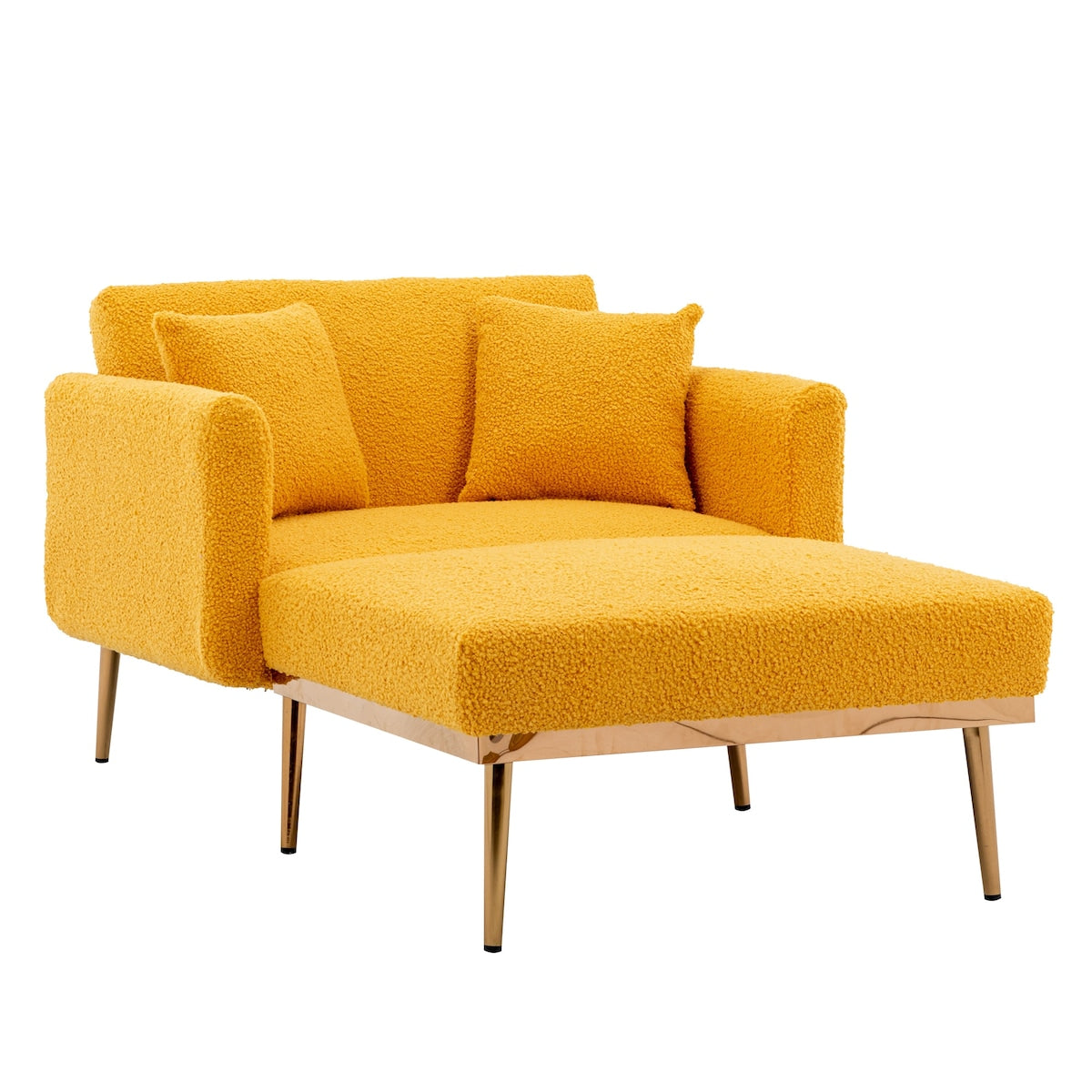 Modern Chic Style Tufted Teddy Chaise Lounge Chair with Tufted Cushions, Polished Legs, and Low-Slung Seat, Ottoman Include