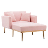 Modern Chic Style Tufted Teddy Chaise Lounge Chair with Tufted Cushions, Polished Legs, and Low-Slung Seat, Ottoman Include