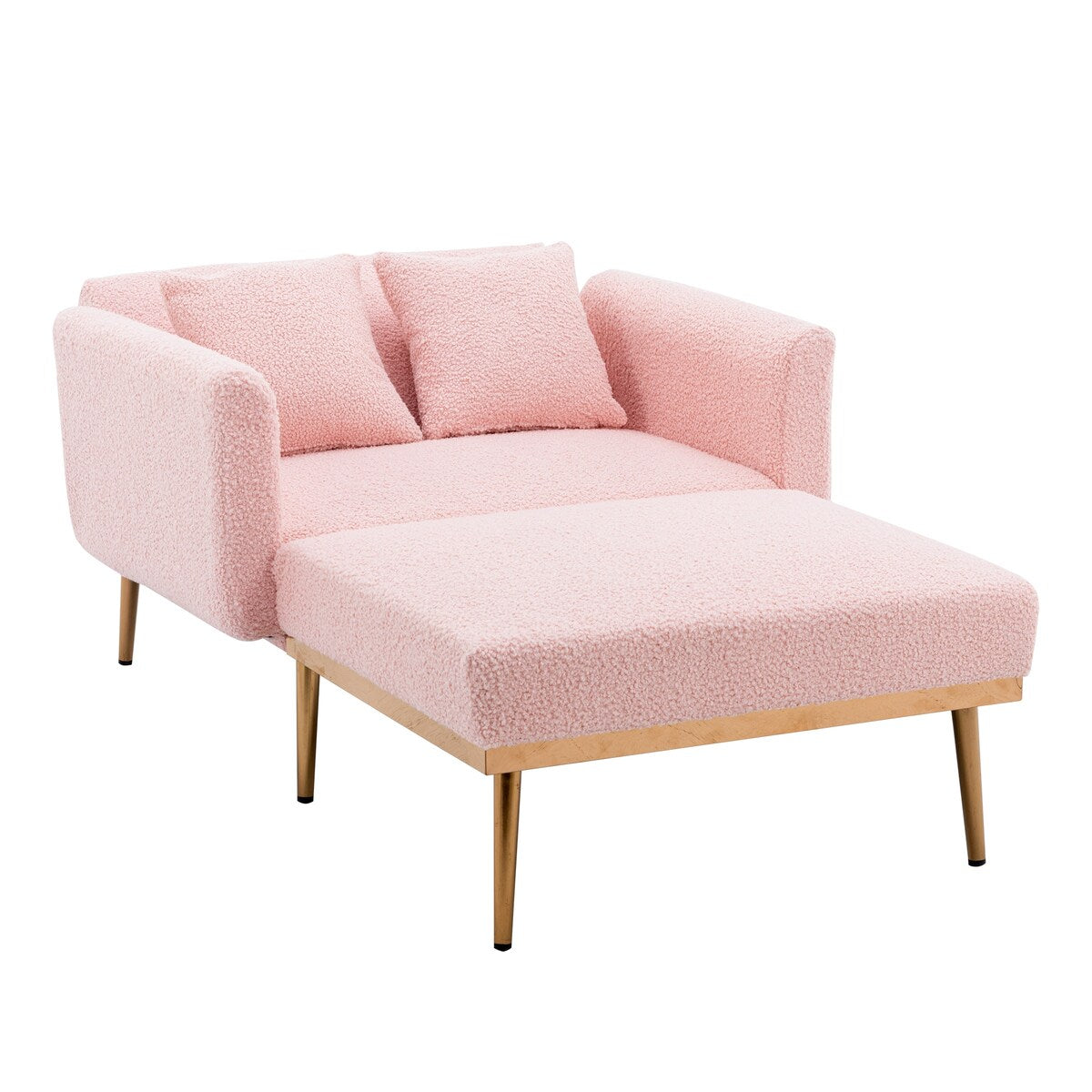 Modern Chic Style Tufted Teddy Chaise Lounge Chair with Tufted Cushions, Polished Legs, and Low-Slung Seat, Ottoman Include