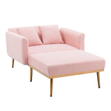 Modern Chic Style Tufted Teddy Chaise Lounge Chair with Tufted Cushions, Polished Legs, and Low-Slung Seat, Ottoman Include