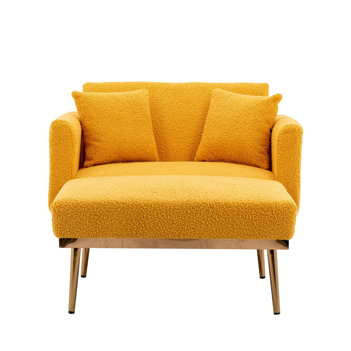 Modern Chic Style Tufted Teddy Chaise Lounge Chair with Tufted Cushions, Polished Legs, and Low-Slung Seat, Ottoman Include