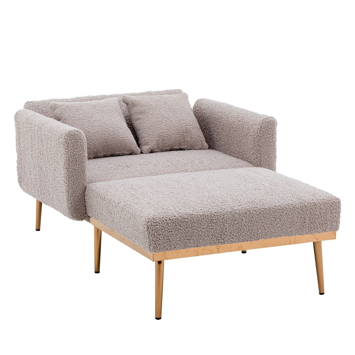 Modern Chic Style Tufted Teddy Chaise Lounge Chair with Tufted Cushions, Polished Legs, and Low-Slung Seat, Ottoman Include
