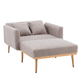 Modern Chic Style Tufted Teddy Chaise Lounge Chair with Tufted Cushions, Polished Legs, and Low-Slung Seat, Ottoman Include