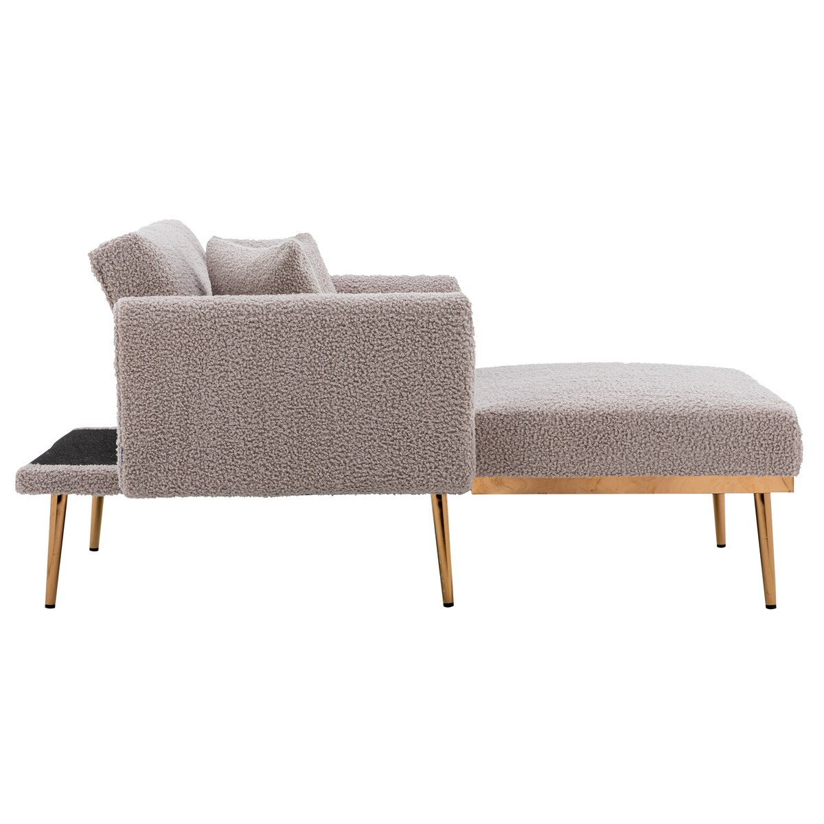 Modern Chic Style Tufted Teddy Chaise Lounge Chair with Tufted Cushions, Polished Legs, and Low-Slung Seat, Ottoman Include